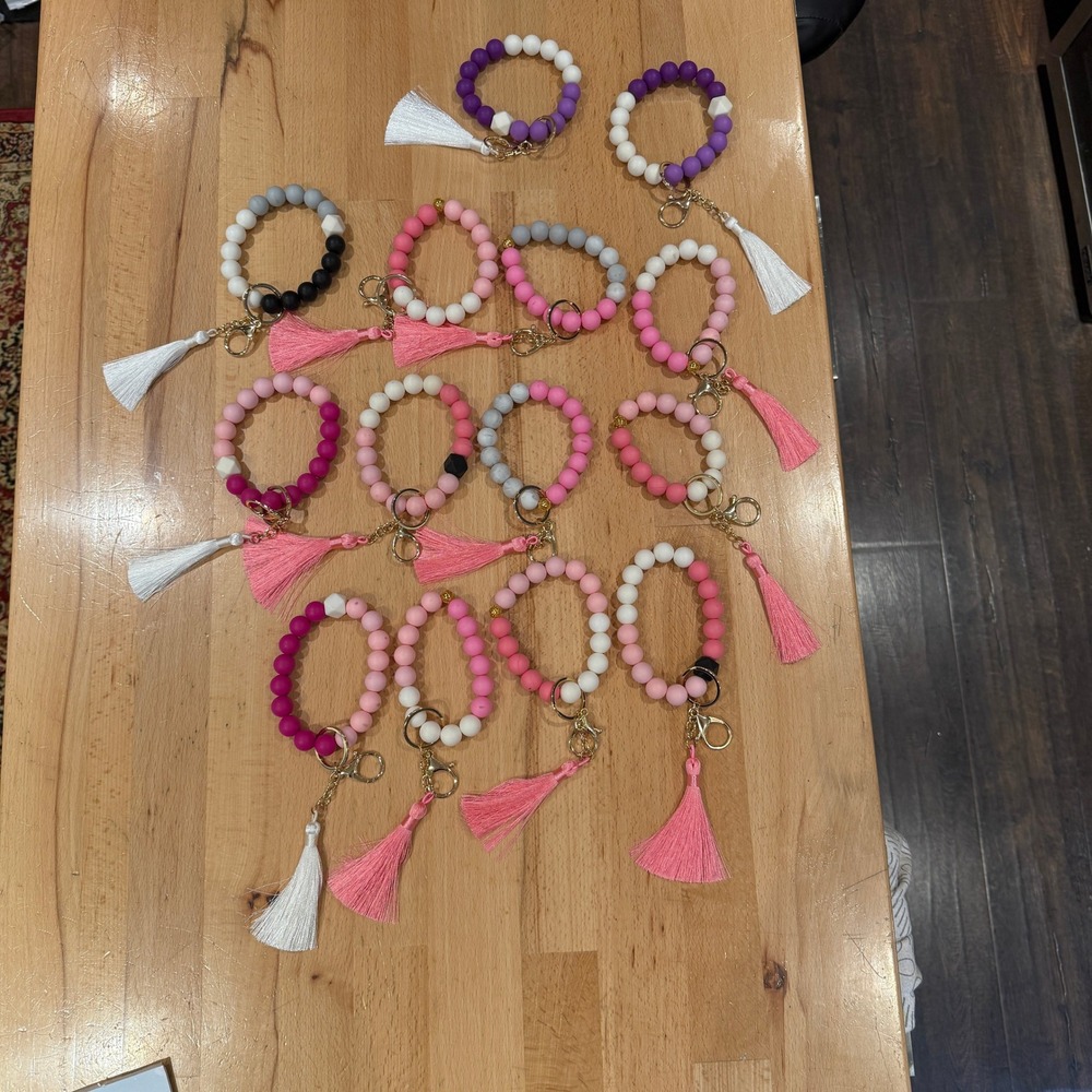 Silicone Beaded Keychain Bracelet with Tassel for Women Girls Lot (14)
